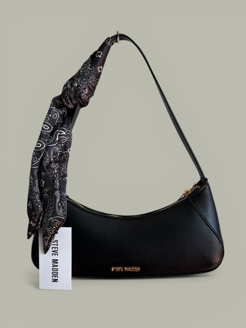 Steve Madden Black Shoulder Bag with Paisley Bandana Accent - Picture 9 of 16